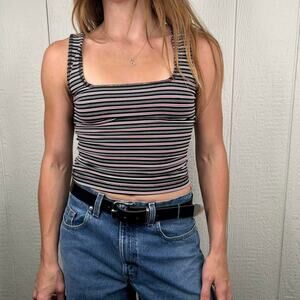 Vintage 90's Black LA Movers Striped Dry Fit Body Con Tank Top Small